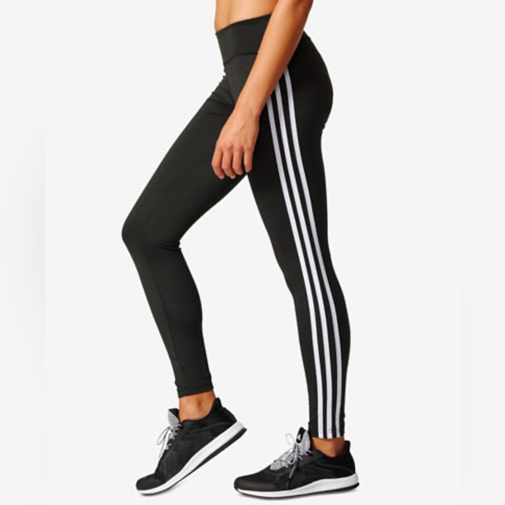 adidas Black Leggings with White Three-Stripe Side